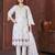 White embroidered viscose roman kurta set with dupatta