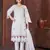 White embroidered viscose roman kurta set with dupatta