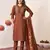 Brown embroidered roman silk kurta set with dupatta
