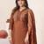 Brown embroidered roman silk kurta set with dupatta
