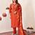 Orange embroidered roman silk kurta set with dupatta