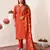 Orange embroidered roman silk kurta set with dupatta