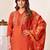 Orange embroidered roman silk kurta set with dupatta