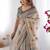 Beige handloom cotton saree with buti print, mandala motifs & peacock pallu