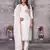 White embroidered roman silk kurta set with dupatta