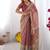 Maroon handloom cotton saree with all-over floral print & multicolor royal procession pallu