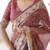 Maroon handloom cotton saree with all-over floral print & multicolor royal procession pallu