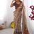 Beige & brown handloom cotton saree with mythical kalamkari pallu and elephant motifs