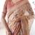 Ivory handloom cotton saree with maroon borders, floral print & royal procession pallu