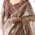 Beige & brown handloom cotton saree with mythical kalamkari pallu and elephant motifs