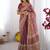 wine handloom cotton saree with floral print, mythical border & tassels