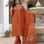 Rust embroidered viscose mango silk kurta set with dupatta