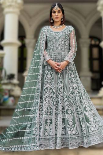 Greeen pure butterfly net heavy embroidered top with dupatta | diamond work designer party wear kurti set