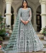 Greeen pure butterfly net heavy embroidered top with dupatta | diamond work designer party wear kurti set