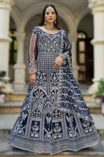 Navy blue senhora dresses festive special ready-made anarkali suit
