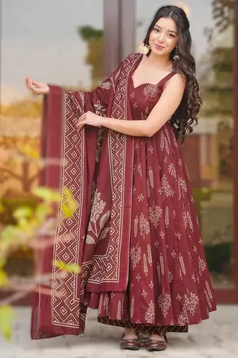 Maroon maslin heavy digital printed kurta set with dupatta | designer festival & party wear fully stitched suit