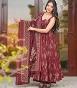 Maroon maslin heavy digital printed kurta set with dupatta | designer festival & party wear fully stitched suit