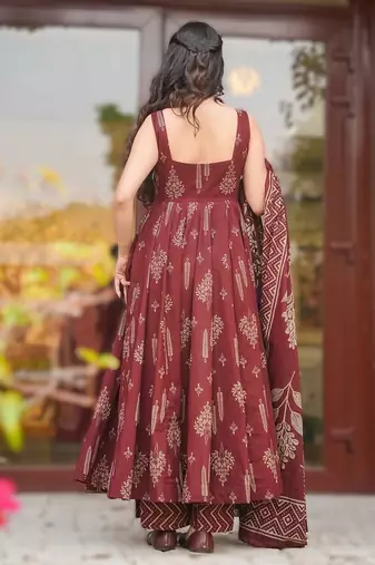 Maroon maslin heavy digital printed kurta set with dupatta