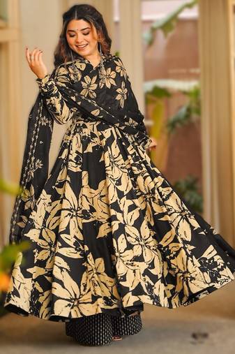 Black maslin heavy digital printed kurta set with dupatta | designer festival & party wear fully stitched suit