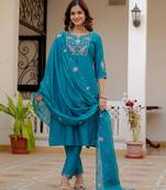 Firozi embroidered viscose mango silk kurta set with dupatta