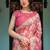Rosy pink with intricate floral motifs linen cotton handloom printed saree, peacock pallu, and tassels