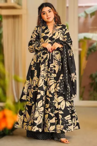 Black maslin heavy digital printed kurta set with dupatta