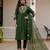 Green embroidered viscose mango silk kurta set with dupatta