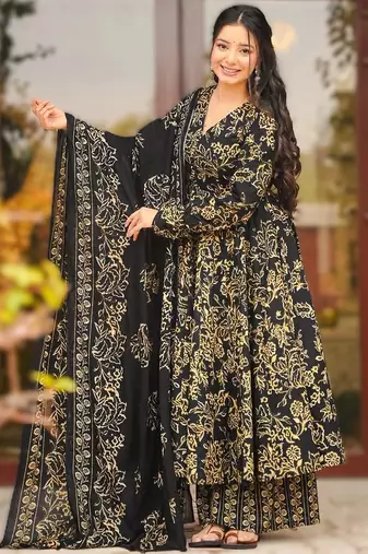 Black maslin heavy digital printed kurta set with dupatta | designer festival & party wear fully stitched suit