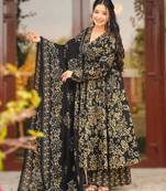 Black maslin heavy digital printed kurta set with dupatta | designer festival & party wear fully stitched suit