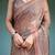 Earthy brown handloom cotton-linen saree with bird motifs and striped detailing