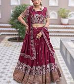 maroon vichitra silk lehenga with sequins work