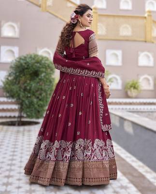 maroon vichitra silk lehenga with sequins work 2