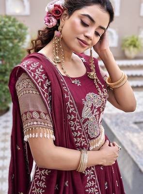 maroon vichitra silk lehenga with sequins work 3