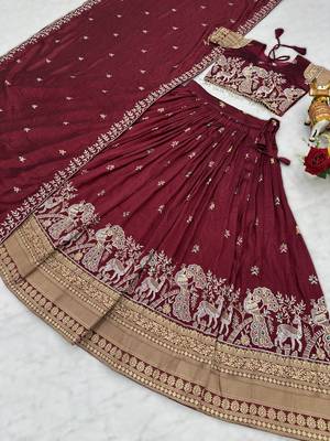 maroon vichitra silk lehenga with sequins work 4