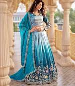 sky blue gold crush lehenga with heavy embroidery