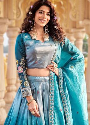 sky blue gold crush lehenga with heavy embroidery 3