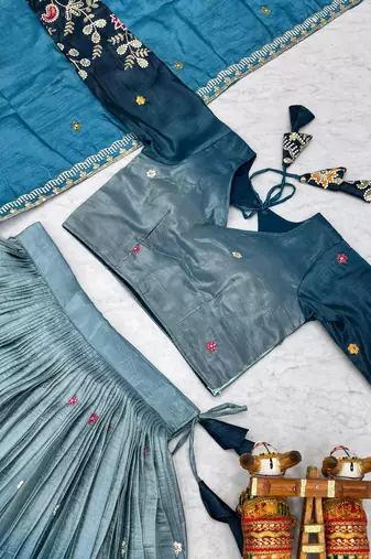 sky blue gold crush lehenga with heavy embroidery
