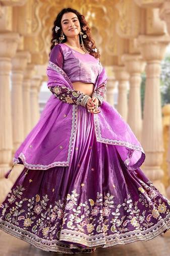 lavender gold crush lehenga with heavy embroidery