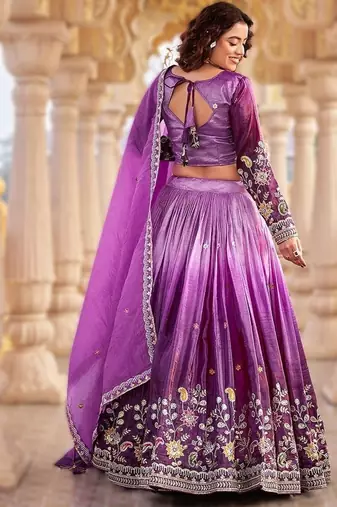 lavender gold crush lehenga with heavy embroidery