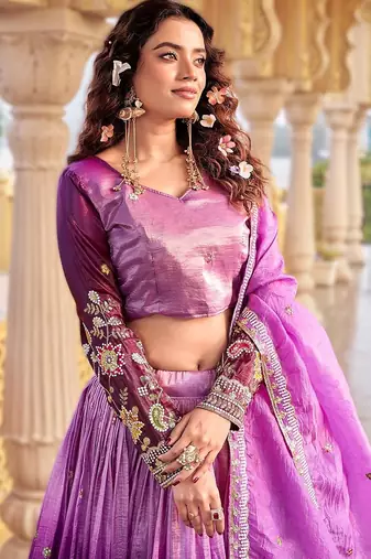 lavender gold crush lehenga with heavy embroidery