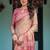 Rose pink handloom cotton-linen saree with mythological motifs and floral pallu