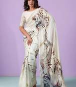 White original japan satin digital print saree with blouse