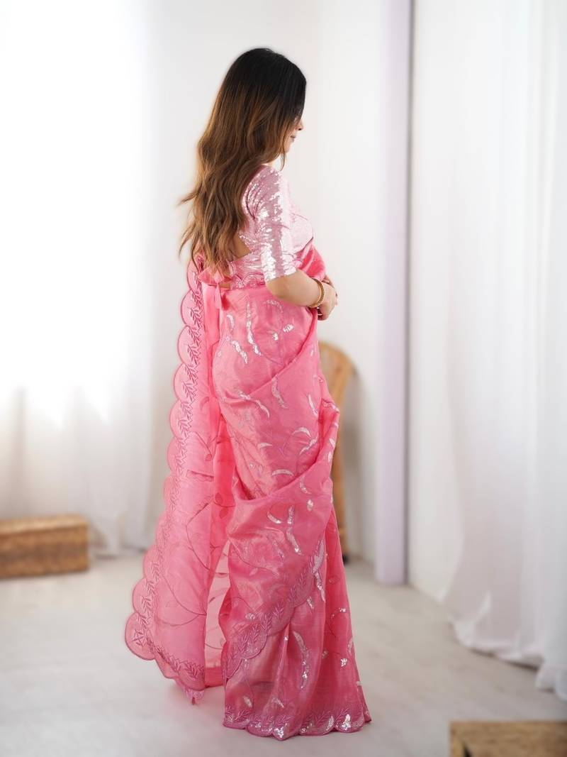 pink  gold crush thread & sequence work saree with  blouse