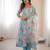 Sky blue sunkissed floral print organza readymade gown suit set with dupatta & pant
