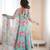 Sky blue sunkissed floral print organza readymade gown suit set with dupatta & pant