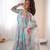 Sky blue sunkissed floral print organza readymade gown suit set with dupatta & pant
