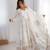 White chinon silk embroidered gown with dupatta & bottom set | thread & sequence work party wear anarkali gown for women