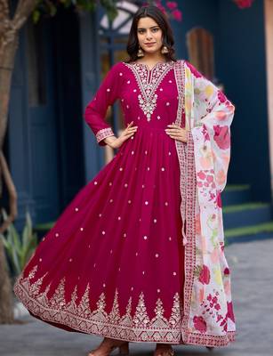 Rani pink premium readymade faux georgette gown with soft silk dupatta 1