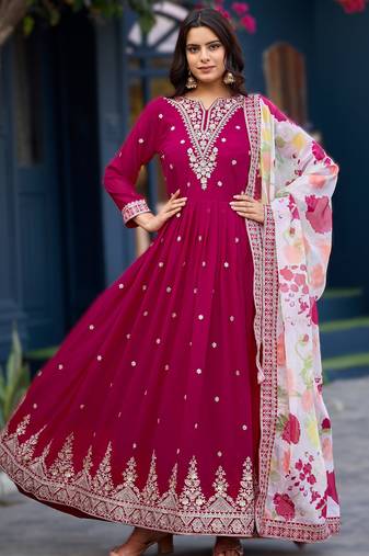 Rani pink premium readymade faux georgette gown with soft silk dupatta