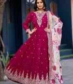 Rani pink premium readymade faux georgette gown with soft silk dupatta